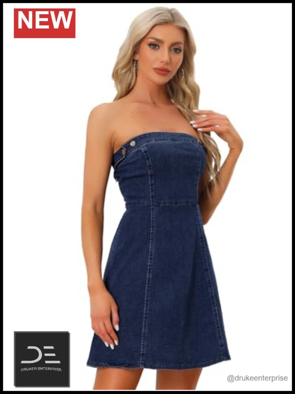 Allegra K Strapless Mini Denim Dress A-Line Western Cowgirl